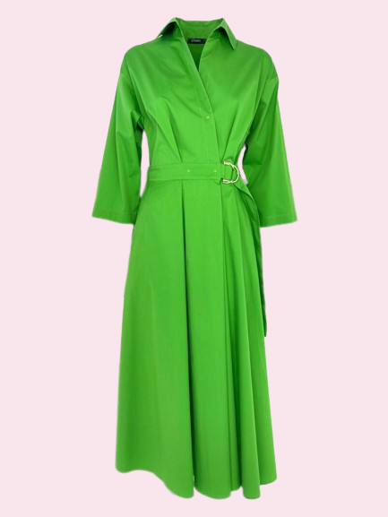 Abito Camicia Lungo Verde Animalier