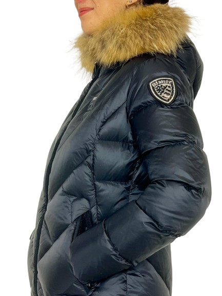 PIUMINO DONNA NERO LUNGO CON PELLICCIA