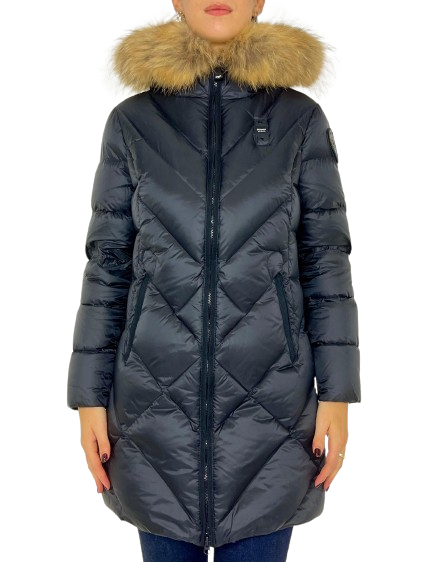 PIUMINO DONNA NERO LUNGO CON PELLICCIA – e-spaceonweb