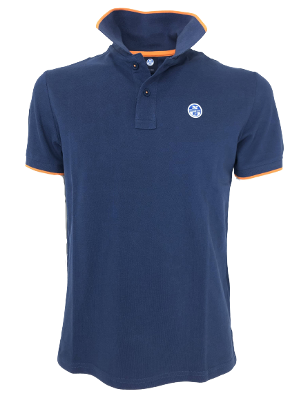POLO UOMO BLU CON DETTAGLI ARANCIO 100% COTONE – e-spaceonweb