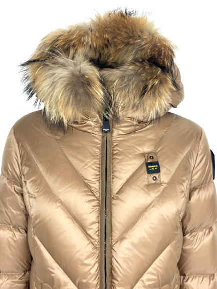 PIUMINO DONNA ORO LUNGO CON PELLICCIA e spaceonweb
