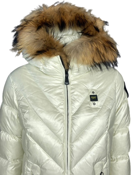GIUBBINO DONNA CORTO BIANCO CON CAPPUCCIO E PELLICCIA