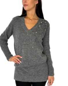 PULLOVER DONNA GRIGIO CON STRASS