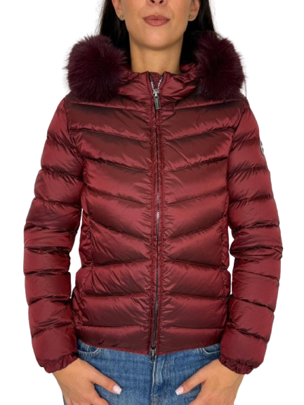 GIUBBINO DONNA BORDEAUX CON CAPPUCCIO E PELLICCIA