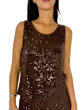 Carica l&#39;immagine nel visualizzatore di Gallery, CANOTTA MARRONE PAILLETTES
