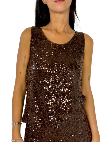 CANOTTA MARRONE PAILLETTES