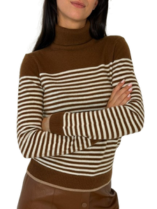 PULLOVER DONNA MARRONE FANTASIA A RIGHE