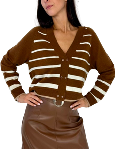 CARDIGAN DONNA MARRONE FANTASIA A RIGHE