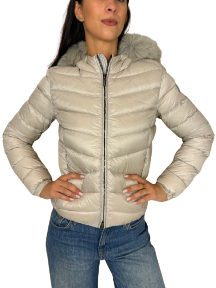 GIUBBINO DONNA PANNA CON CAPPUCCIO E PELLICCIA