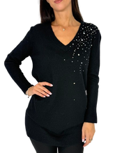 Carica l&#39;immagine nel visualizzatore di Gallery, PULLOVER DONNA NERO CON STRASS
