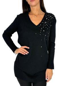 PULLOVER DONNA NERO CON STRASS