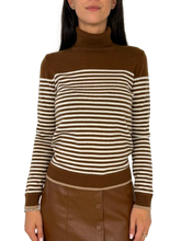 Carica l&#39;immagine nel visualizzatore di Gallery, PULLOVER DONNA MARRONE FANTASIA A RIGHE
