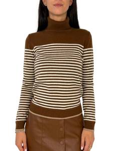 PULLOVER DONNA MARRONE FANTASIA A RIGHE