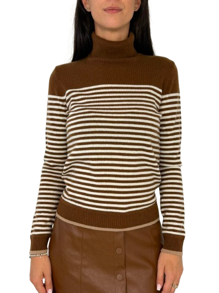 PULLOVER DONNA MARRONE FANTASIA A RIGHE