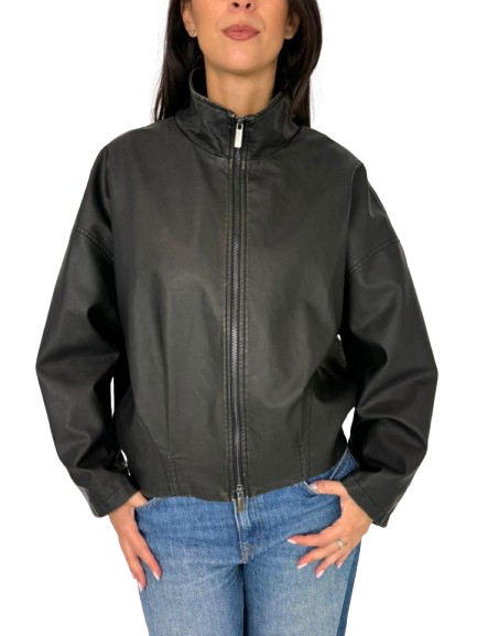 GIACCA DONNA IN SIMIL-PELLE GRIGIO SCURO