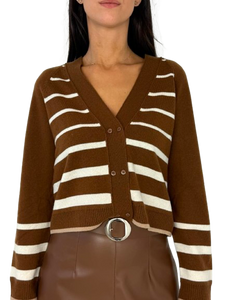 CARDIGAN DONNA MARRONE FANTASIA A RIGHE