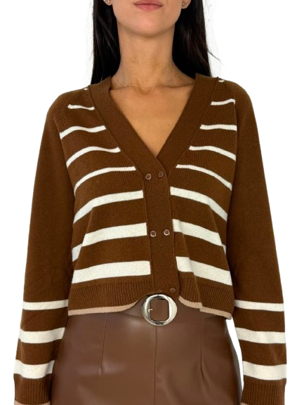 CARDIGAN DONNA MARRONE FANTASIA A RIGHE