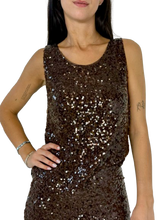 Carica l&#39;immagine nel visualizzatore di Gallery, CANOTTA MARRONE PAILLETTES
