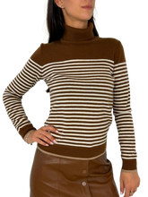 Carica l&#39;immagine nel visualizzatore di Gallery, PULLOVER DONNA MARRONE FANTASIA A RIGHE
