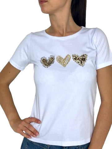 T-SHIRT DONNA BIANCA CON CUORI