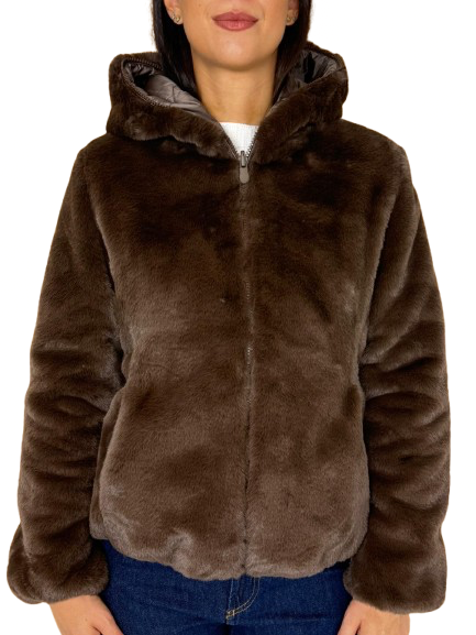 GIUBBOTTO DONNA CORTO MARRONE IN ECO-PIUMA