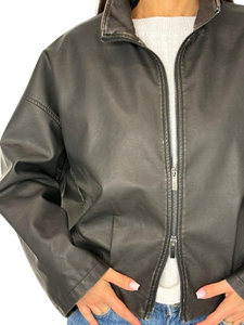 GIACCA DONNA IN SIMIL-PELLE GRIGIO SCURO
