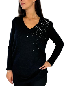 PULLOVER DONNA NERO CON STRASS