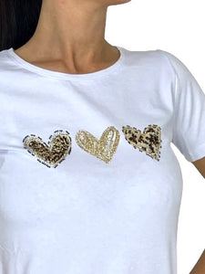 T-SHIRT DONNA BIANCA CON CUORI