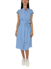 Carica l&#39;immagine nel visualizzatore di Gallery, VESTITO DONNA A RIGHE BIANCO/AZZURRO

