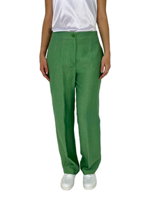 PANTALONE DONNA VERDE MISTO LINO