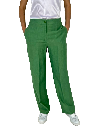 PANTALONE DONNA VERDE MISTO LINO