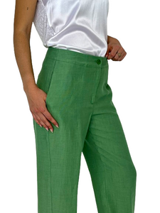 PANTALONE DONNA VERDE MISTO LINO