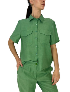 BLUSA DONNA VERDE MISTO LINO