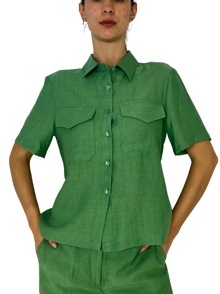 BLUSA DONNA VERDE MISTO LINO