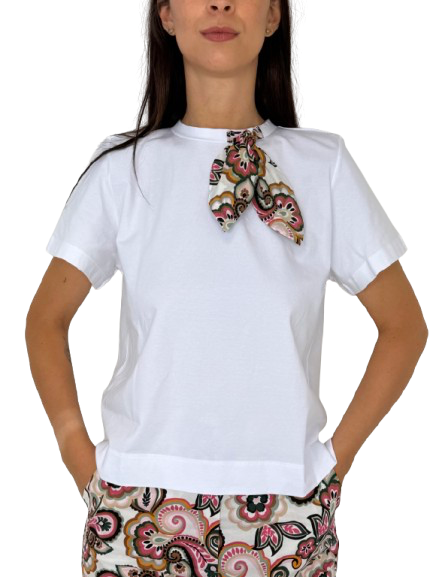 T-SHIRT DONNA BIANCA CON FIOCCO AL COLLO