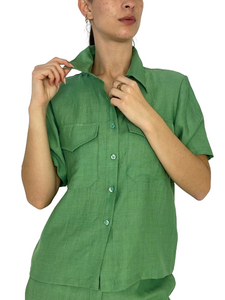 BLUSA DONNA VERDE MISTO LINO