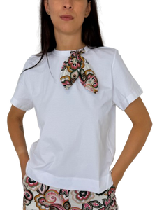 T-SHIRT DONNA BIANCA CON FIOCCO AL COLLO