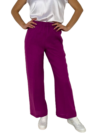 PANTALONE DONNA CICLAMINO 100% LINO