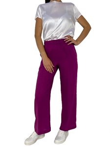 PANTALONE DONNA CICLAMINO 100% LINO