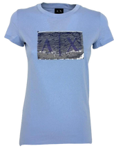 Carica l'immagine nel visualizzatore di Gallery, T-SHIRT DONNA AZZURRA LOGO FRONTALE
