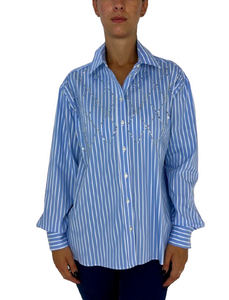 CAMICIA DONNA AZZURRA FANTASIA A RIGHE