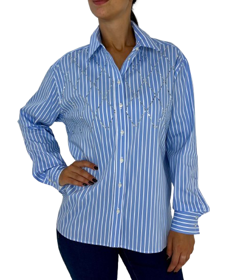 CAMICIA DONNA AZZURRA FANTASIA A RIGHE