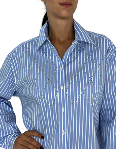 CAMICIA DONNA AZZURRA FANTASIA A RIGHE