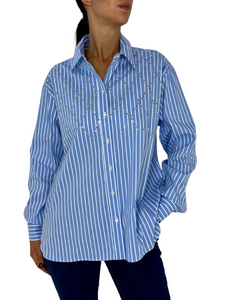 CAMICIA DONNA AZZURRA FANTASIA A RIGHE