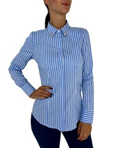 CAMICIA DONNA AZZURRA FANTASIA A RIGHE