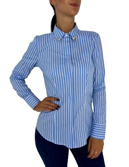 Camicia A Righe Bianca E Blu Donna CAMICIA DONNA AZZURRA FANTASIA