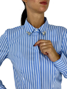 CAMICIA DONNA AZZURRA FANTASIA A RIGHE