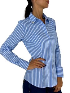 CAMICIA DONNA AZZURRA FANTASIA A RIGHE