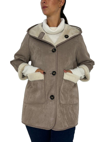 ECO-MONTONE DONNA CORTO GRIGIO/PANNA – e-spaceonweb - Main Image