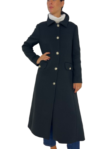 CAPPOTTO LUNGO DONNA NERO MONOPETTO